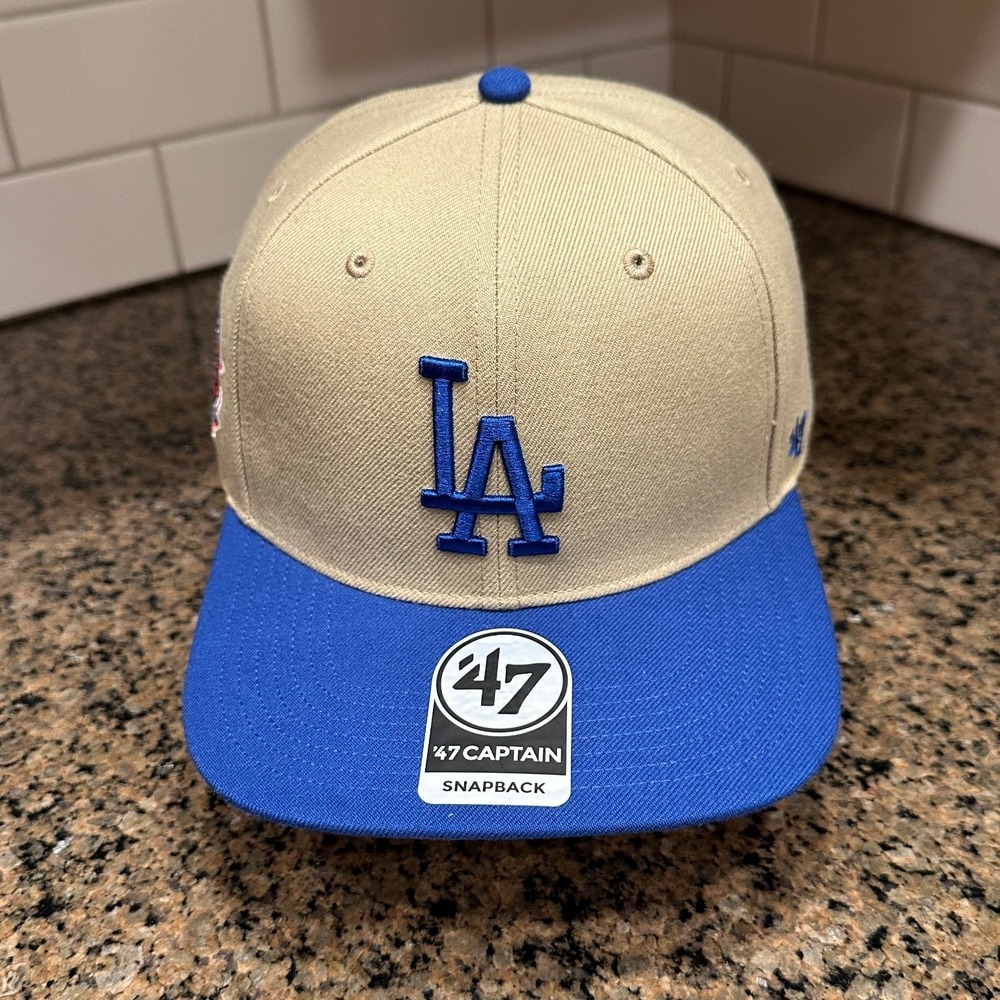 Los Angeles Dodgers '47‎ Captain Snapback Hat Khaki Blue OSFA MLB New
